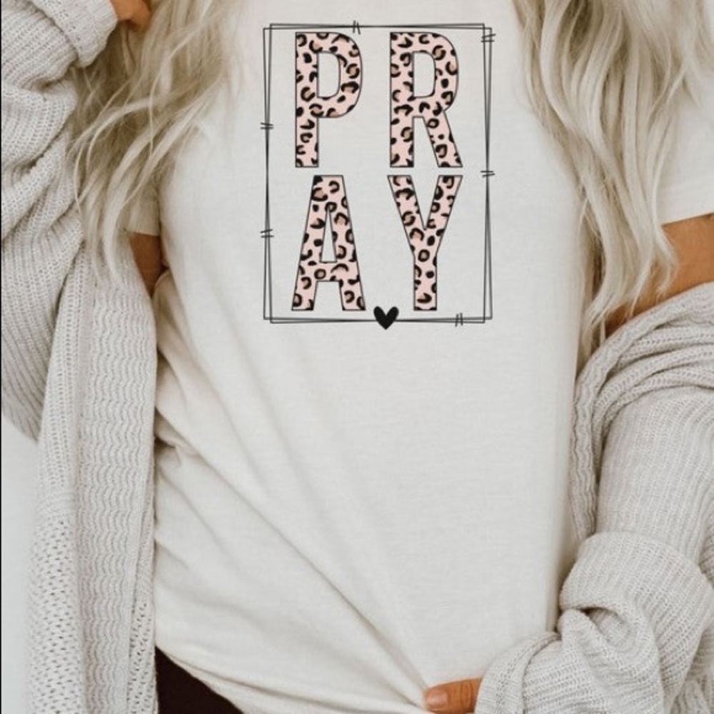 Pray leopard print graphic tee